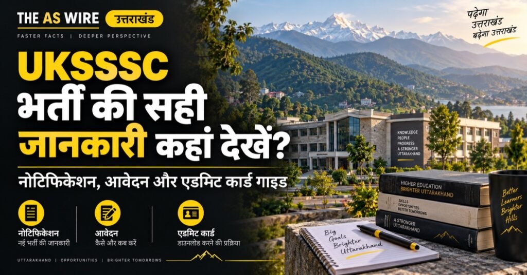 UKSSSC भर्ती की सही जानकारी कहां देखें? नोटिफिकेशन, आवेदन और एडमिट कार्ड गाइड — उत्तराखंड का प्रतीकात्मक दृश्य