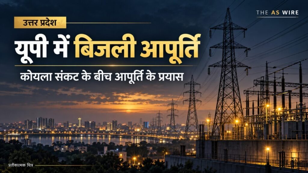 यूपी में बिजली आपूर्ति: कोयला संकट के बीच आपूर्ति के प्रयास — बिजली के टावरों और सबस्टेशन का एआई निर्मित प्रतीकात्मक चित्र
