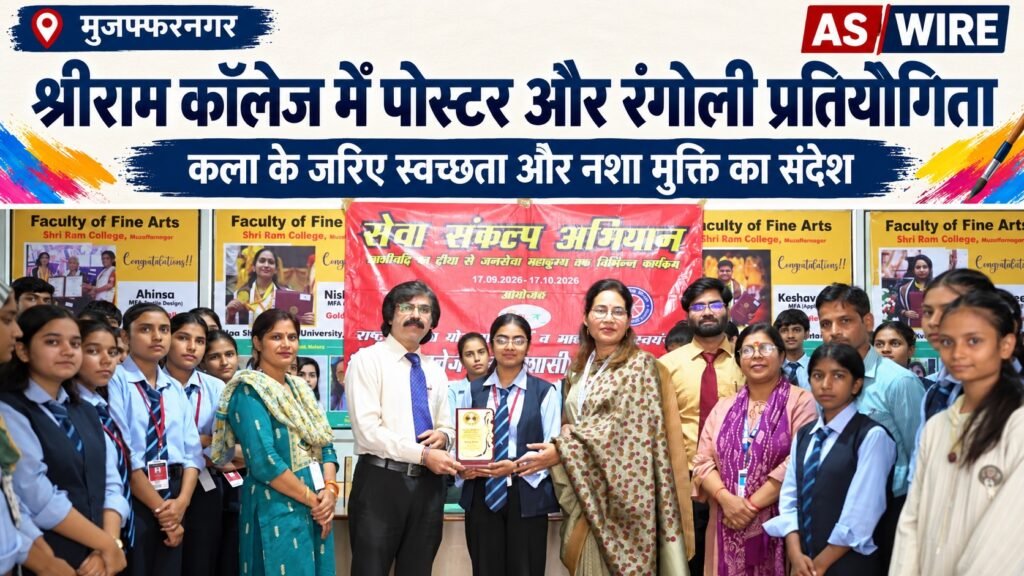 श्रीराम कॉलेज में पोस्टर और रंगोली प्रतियोगिता का समाचार बैनर